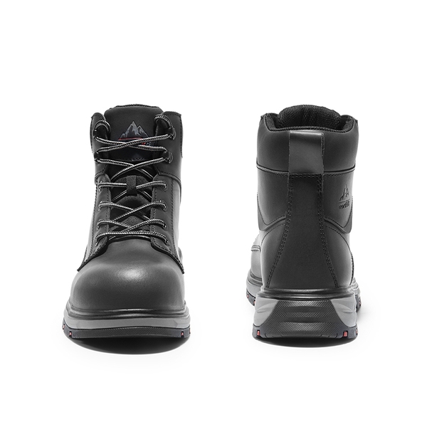 Men's Water-Resistant Steel Toe Leather Work Boots - BLACK - 5